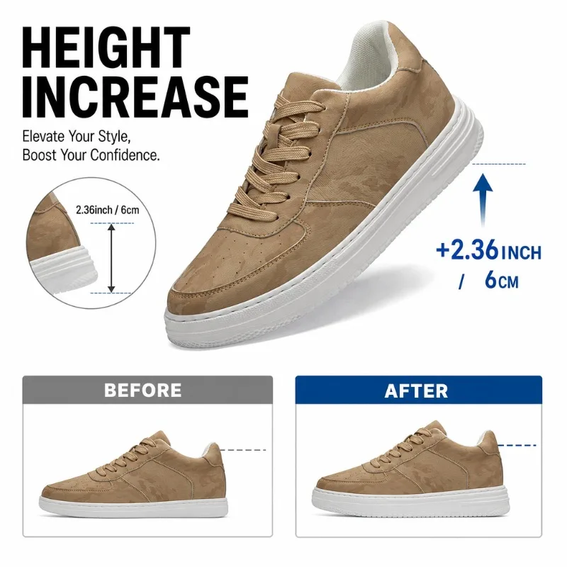 New Unisex Hidden Elevator Shoes Ultra Light Minimal Skate Shoes Anti Slip Casual Formal Thick Sole Walking Shoes Boost Height