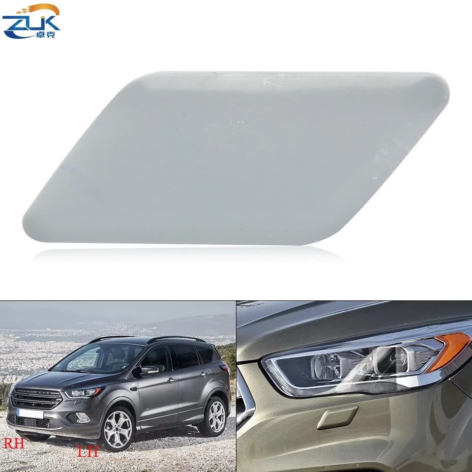 ZUK Unpainted Car Headlight Washer Nozzle Cover For Ford Kuga 2017 2018 2019 Headlamp Water Spray Jet Cap Housing Not White