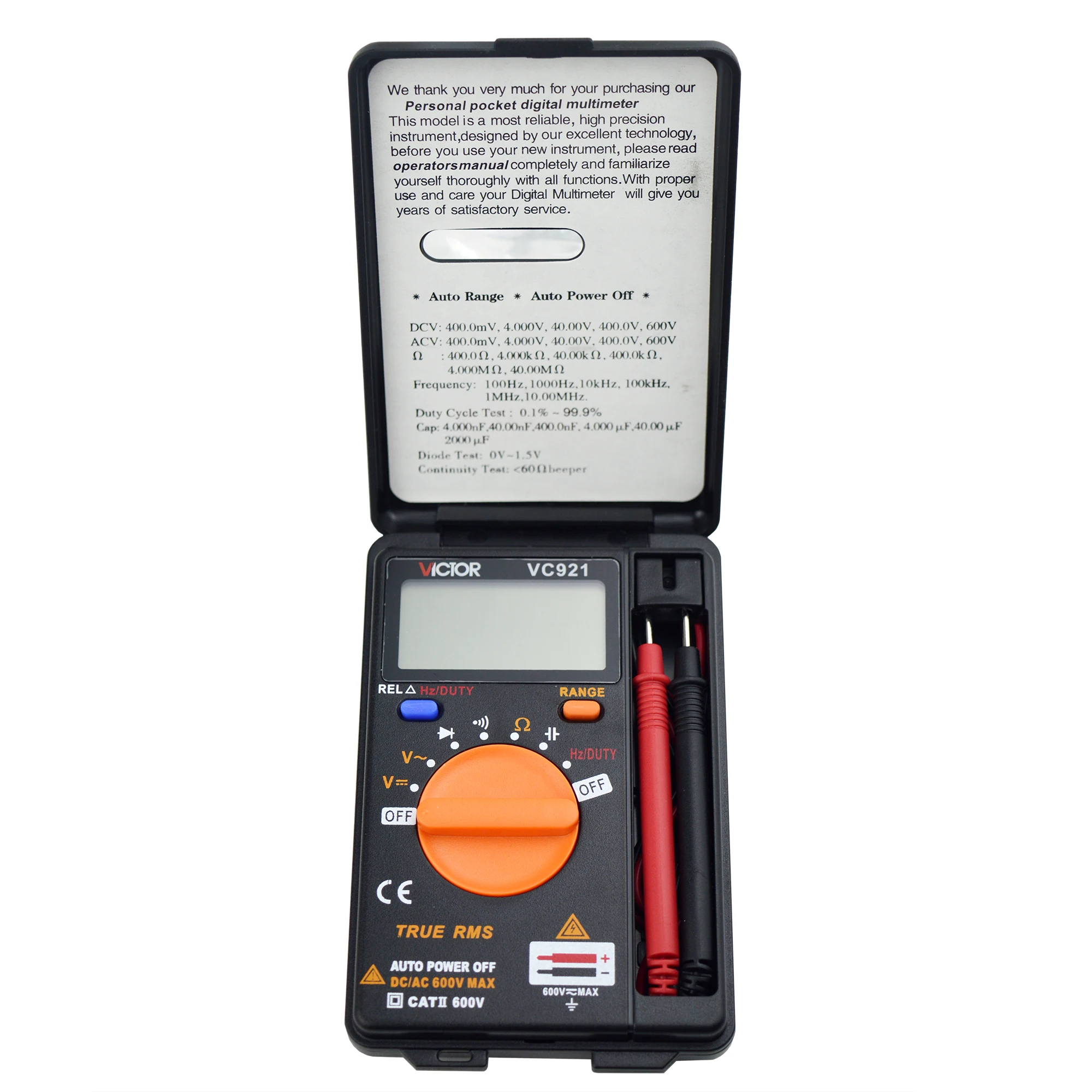 Imagem -02 - Victor-dc ac Voltage Meter Vc921 Multímetro Digital dc Integrado Bolso Capacitância Resistência Frequency Tester