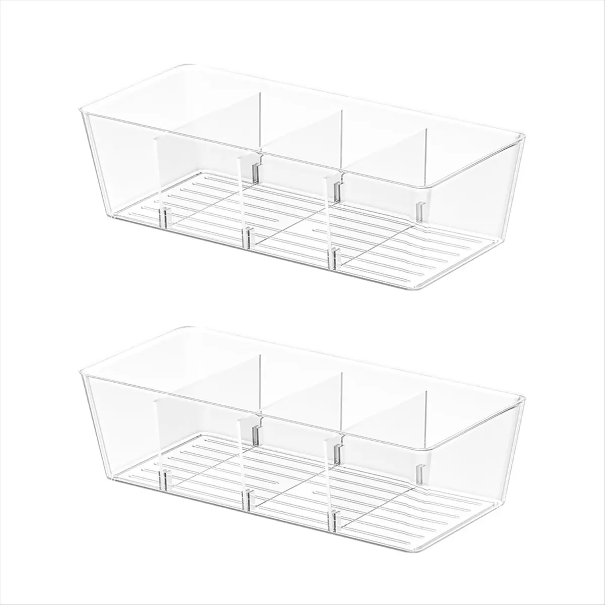 ABZJ Pantry Organizers and Storage Bins,Plastic Clear Storage Bins with 3 Removable Dividers,BPA-Free Fridge Organizers