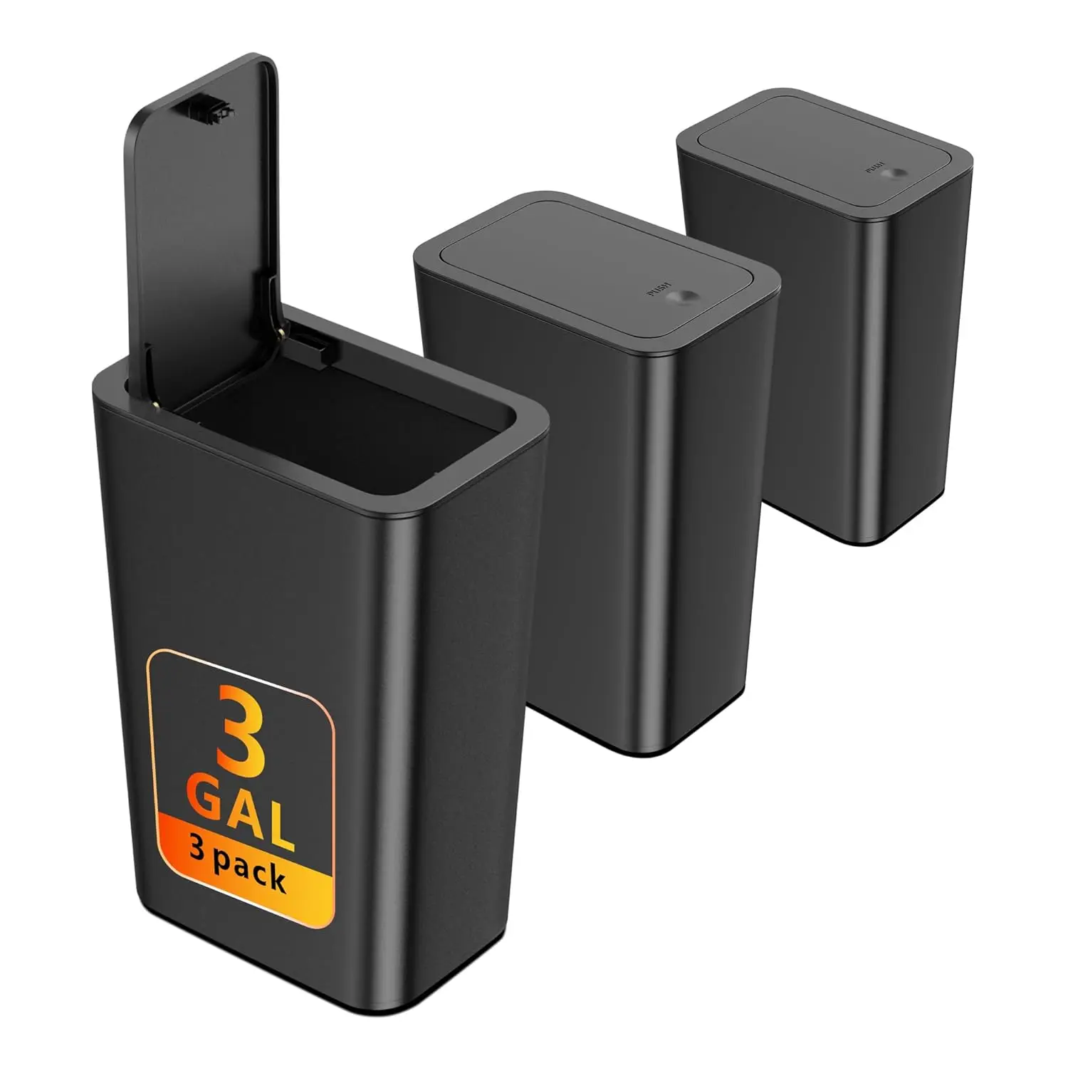 

Набор из 3-х узких мусорных баков с крышками, 3-галлонные маленькие корзины для мусора для ванной, кухни, спальни, офиса - черные