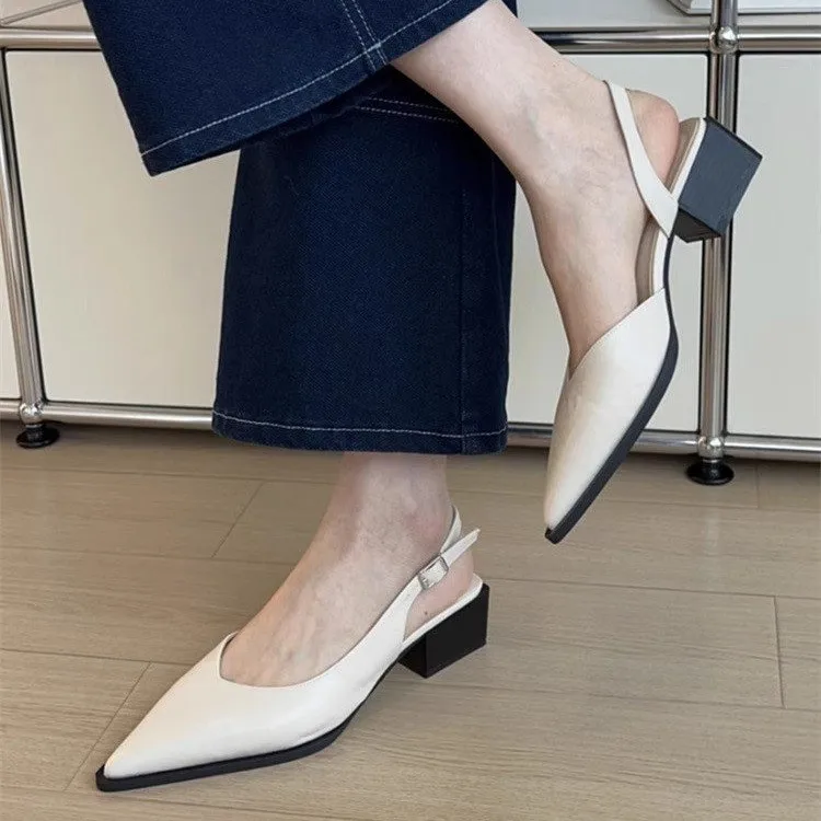 2026 New Women's Sandals Pointed Toe Square Heel Cover Toe Shoes Women Leisure Career Summer Elegant Shoes image 4