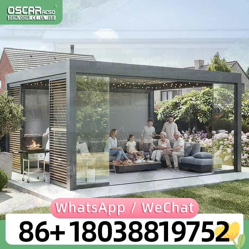 Modern Outdoor Aluminium Waterproof Louver Roof Pergola 3x3 3x4 4x4 3x6 4x6 6x3 6x4m Metal Garden Structure for Backyard Patio B