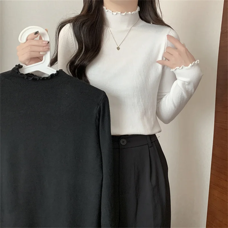 

Осень 2023, женская трикотажная основа больших размеров irt f, корейский свитер с высоким воротником, внутренняя одежда, свитер для поездок на работу, модный чистый цвет