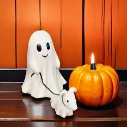 Halloween Ghost Walking Dog Statue Ornament, Cute Ghost Walking Puppy Decoration, Halloween Home Tabletop Decoration