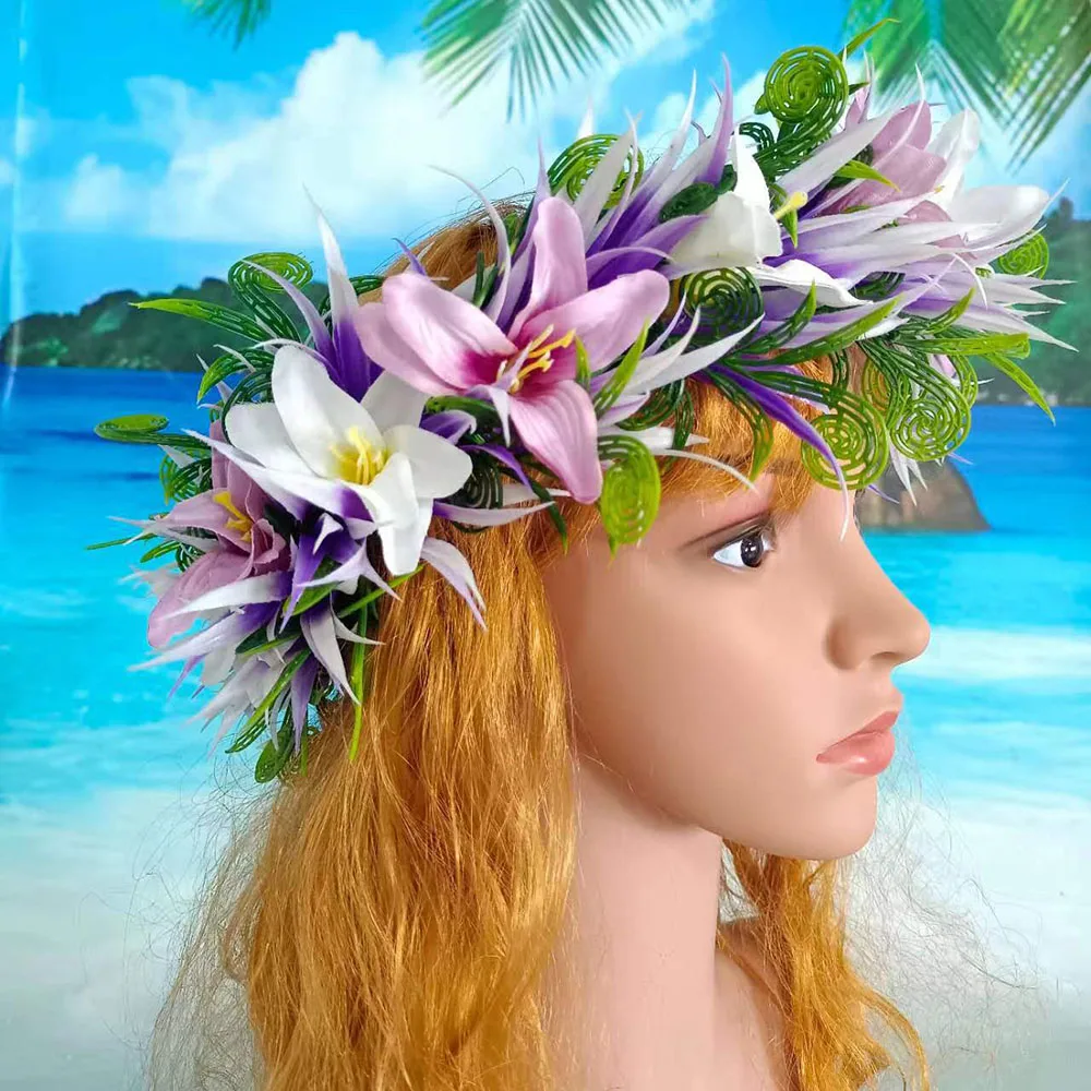 2023 Fashion Flower Headband Artificial Silk Lily Haku Hawaii Floral Headwear Crown Suny Beach Party Hula Dance Wedding Garland