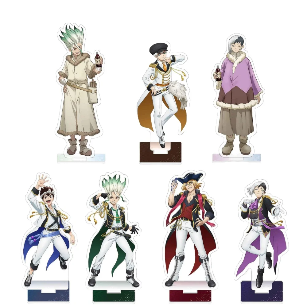 Anime Store Dr.Stone Gen Asagiri Senku Ishigami Idle Style Costume Acrylic Stand Desktop Decor Fans Charm Gifts About 15cm