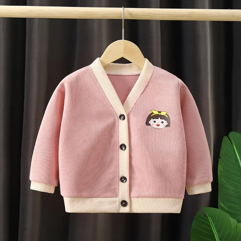 Свитер Kid Sweater 2023 Korean Spring Autumn New Cartoon Boy V-neck Cardigan Girl Knitted Top Classic Multi Color Kid Clothing