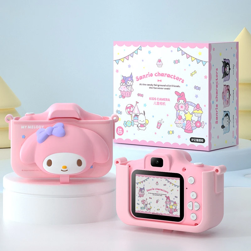 Sanrio novo kawaii kuromi dos desenhos animados de alta definição câmera dupla mini brinquedo câmera digital com música e jogo presente de aniversário de natal