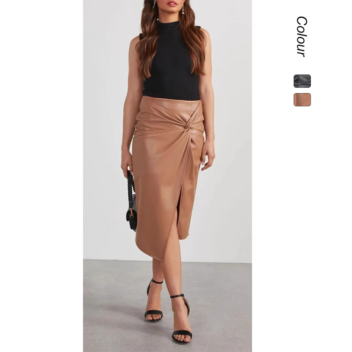 

2025 год, осень и зима, новая кожаная юбка с разрезом средней длины, сексуальная пряная кожаная юбка с запахом ягодиц для девочек, женская кожаная юбка в стиле панк, половина тела