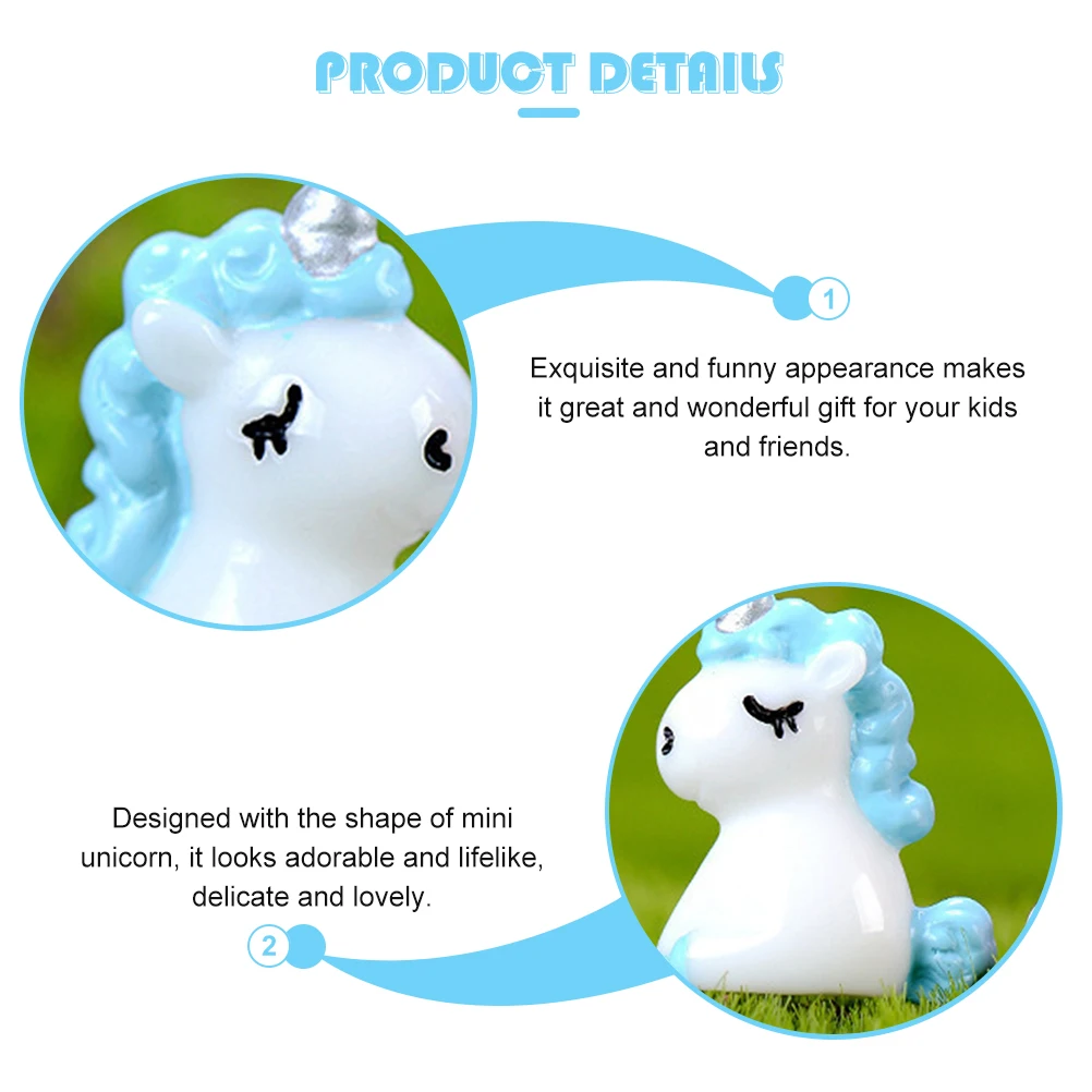 

10 Pcs Birthday Unicorn Ornaments Artificial Figurines Animal Tiny Sky-blue Resin