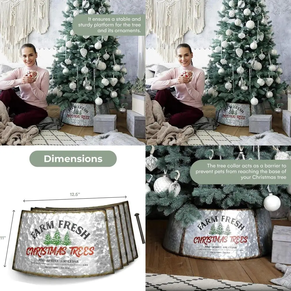 

Регулируемая металлическая юбка-подставка для рождественской елки для маленьких или больших деревьев — стиль фермерского дома в деревенском стиле, подходит для искусственных и реальных мероприятий