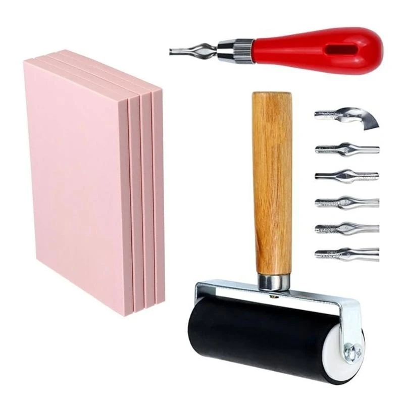 Carve Stamp Making Kits Rubber Stamp Making Kits with Stamp Block Rubber Brayer Roller for Carving Printmaking Crafts A2BB