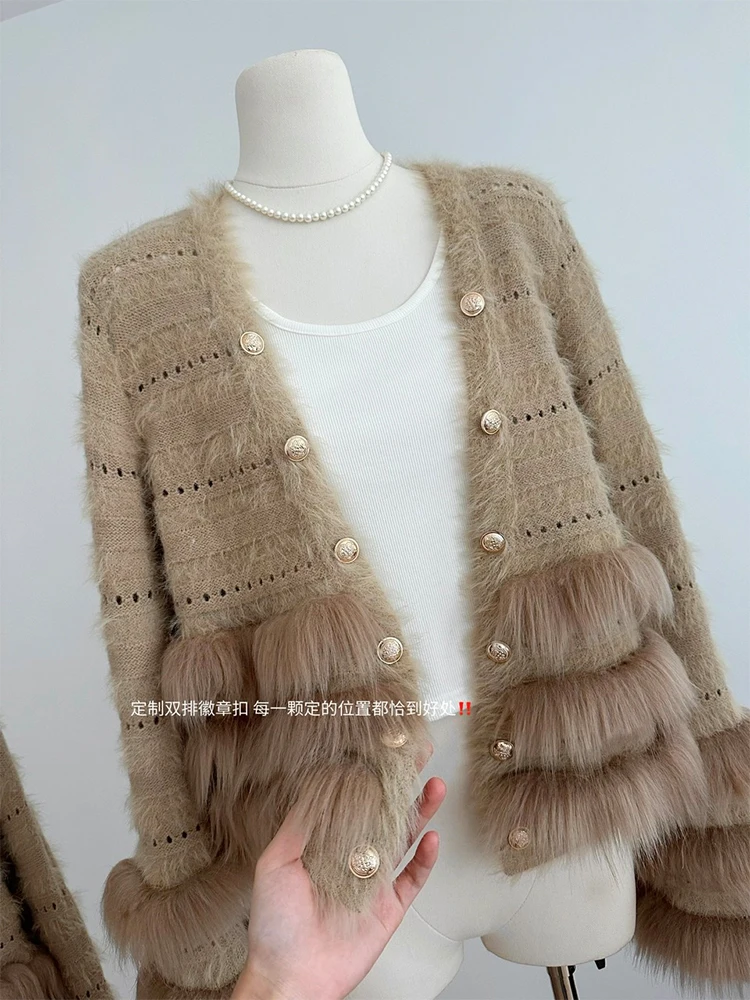 Mulheres cáqui cardigan camisola de caxemira harajuku coreano y2k mangas compridas luxo mohair suéteres vintage 2000s roupas outono 2024