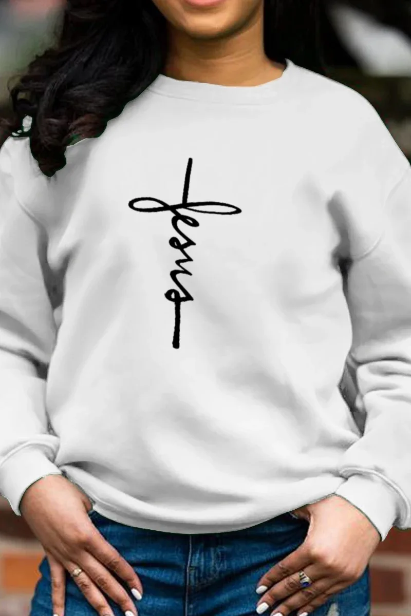 Women's Letter-printed Crew Neck Hoodie Clothes  Aesthetic  Sweatshirt  Streetwear Women