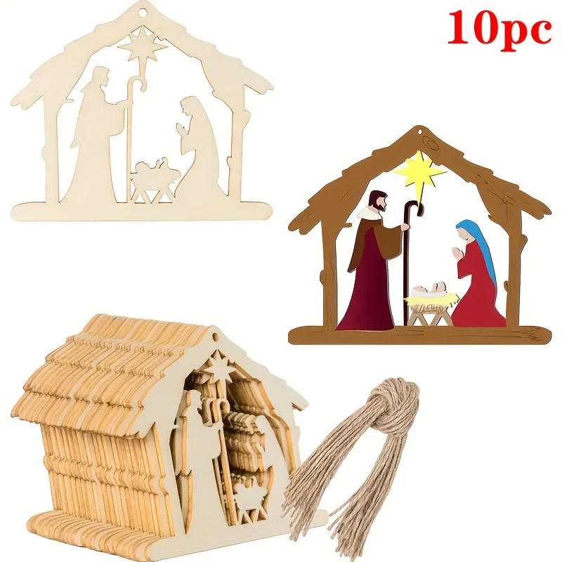 

10 Wooden Nativity Scene Shape Wood Pieces DIY Painting Graffiti Crafts Wooden Hangings Holiday Wedding Family Party