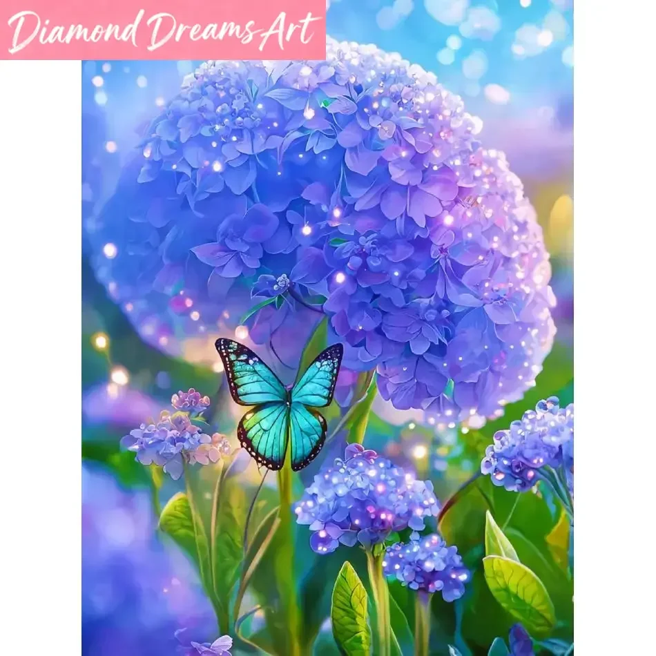 Frameless, Purple Hydrangea Flower Diamond Painting Kits Home Decoration Diamond Art Kits Flower Full Round Diamond Art Painting