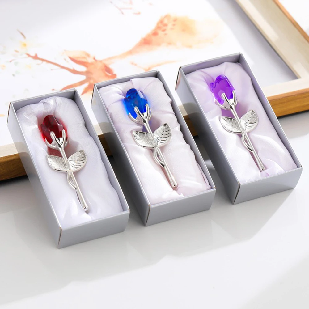 Valentines Day Gift Crystal Rose Flower With Gift Box Silver Gold Rod Rose Flower for Girlfriend Wedding Gifts for Guest Gifts