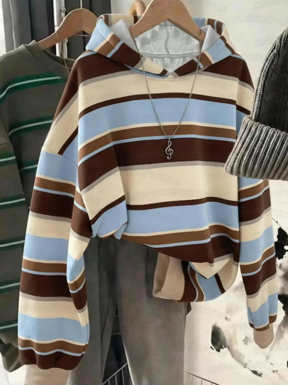Herbst- und Winter-Hoodie für Damen und Herren, Colorblock, lässig, für den Alltag, mit Streifenmuster, Y2K-Sweatshirt – Detail 6