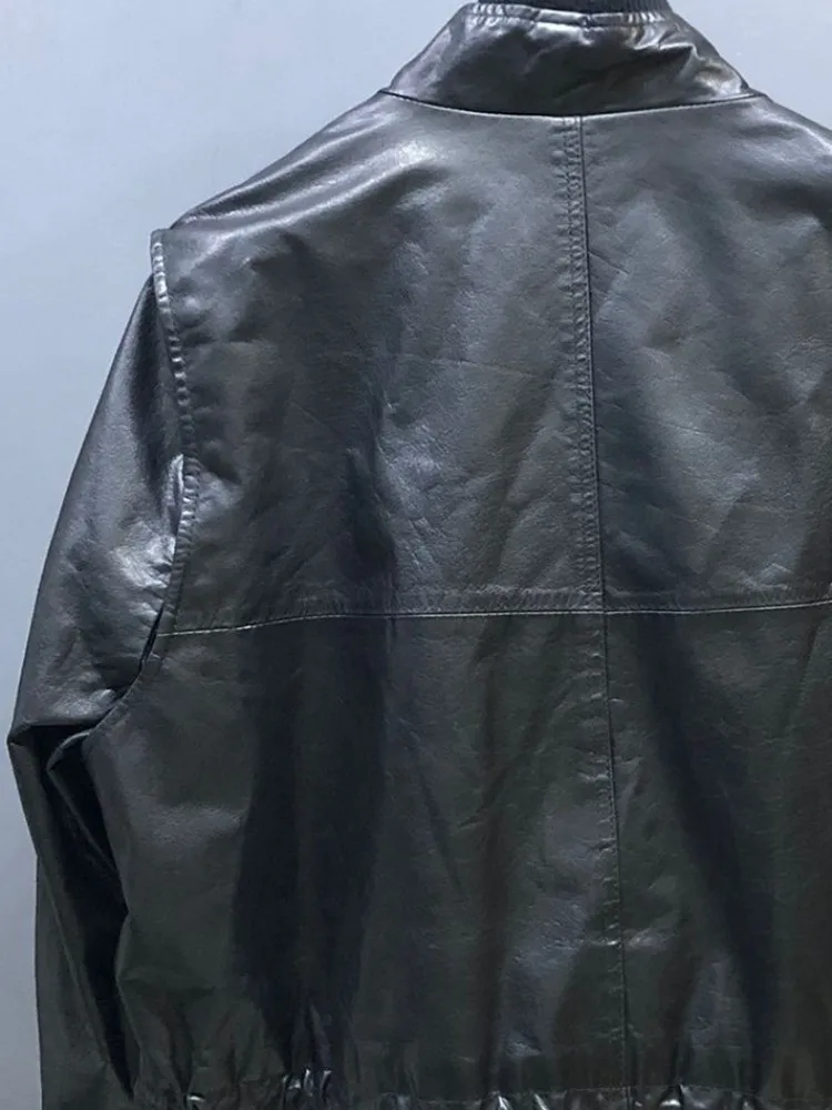 Veste en cuir véritable détachable pour femme, Streetwear, manches de couleur unie, ample, poche en peau de vache, fermeture éclair, manches longues, vêtements d'extérieur