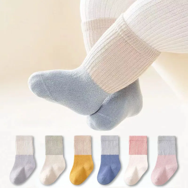 6 Pairs/Lot MILANCEL New Spring Baby Girls In Tube Socks Handsome Color Block Boys Non Slip Socks