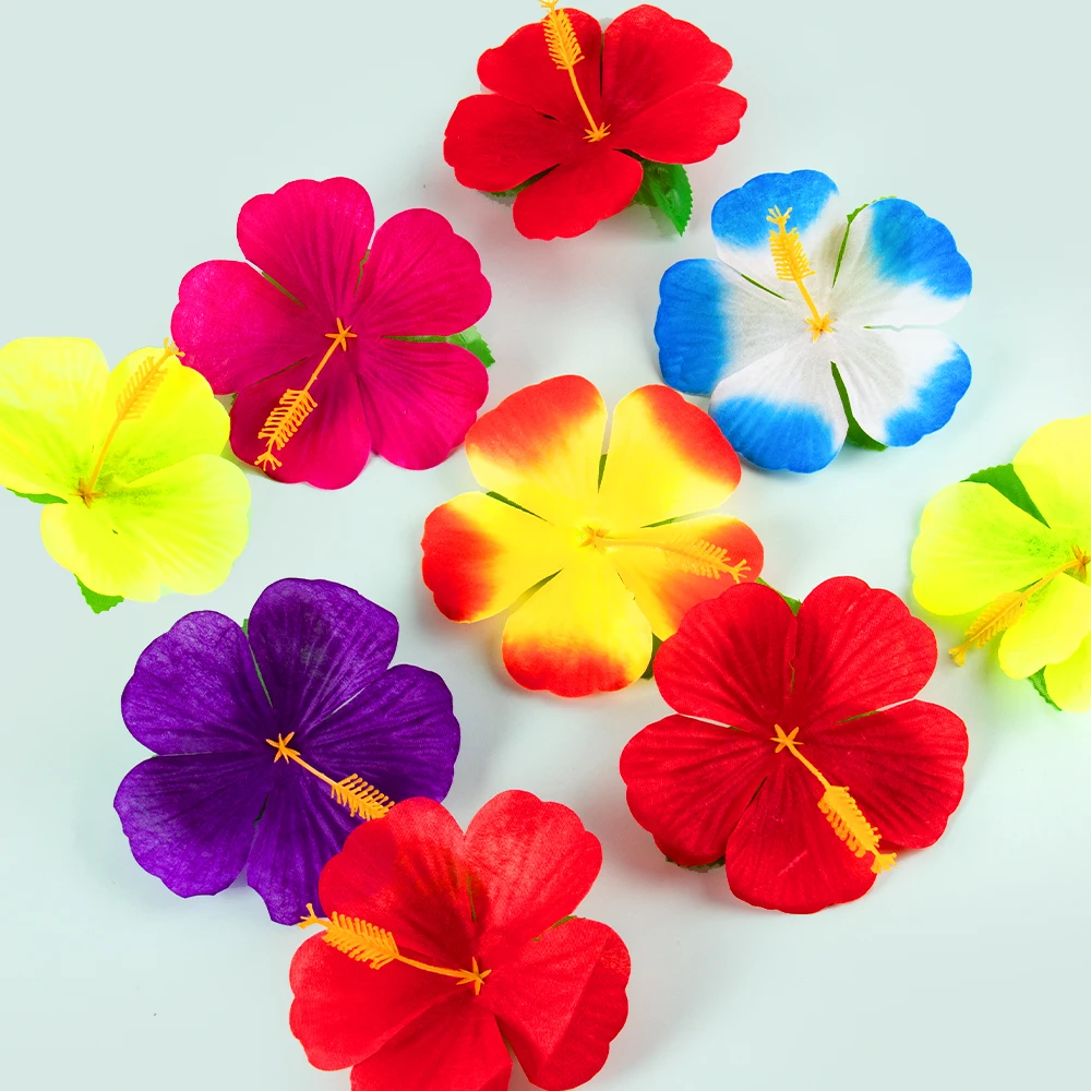 12/24 Uds. Flores de hibisco decoraciones para fiestas hawaianas flores artificiales flores falsas verano boda fiesta de cumpleaños decoración de la habitación del hogar