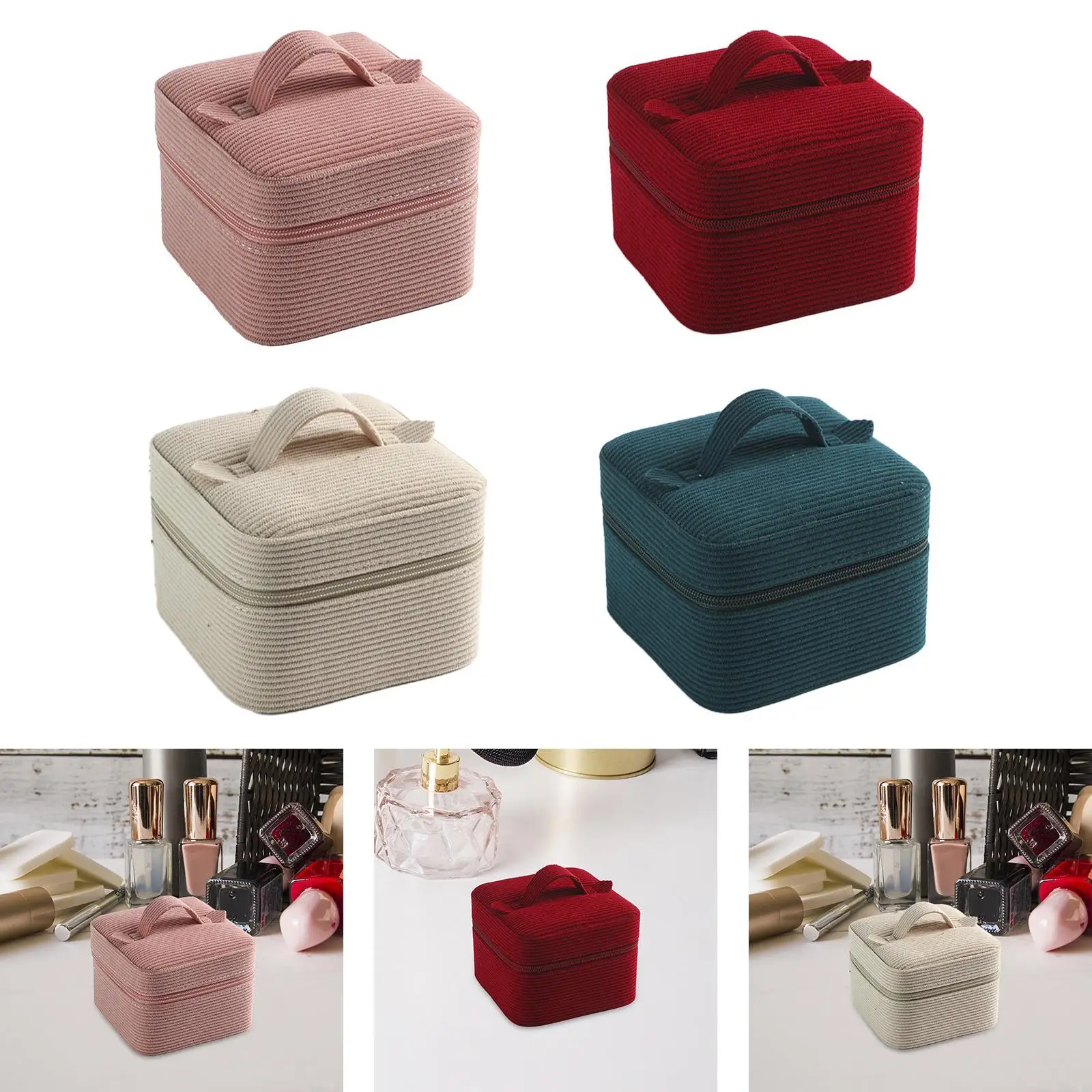 

Corduroy Jewelry Box Organizer Container Desktop Gift Zipper Display Case for Bangles Dresser Women Girls Hair Accessories