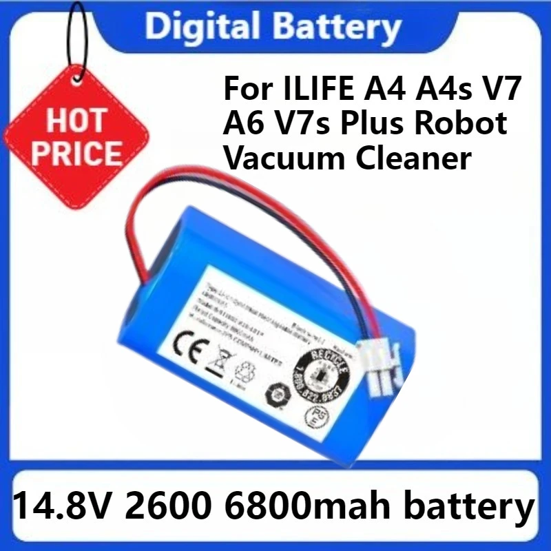 

for ILIFE A4 A4s V7 A6 V7s Plus Robot Vacuum Cleaner Lithium Battery INR18650 M26-4S1P 14.8V 2600mah 6800mah Battery