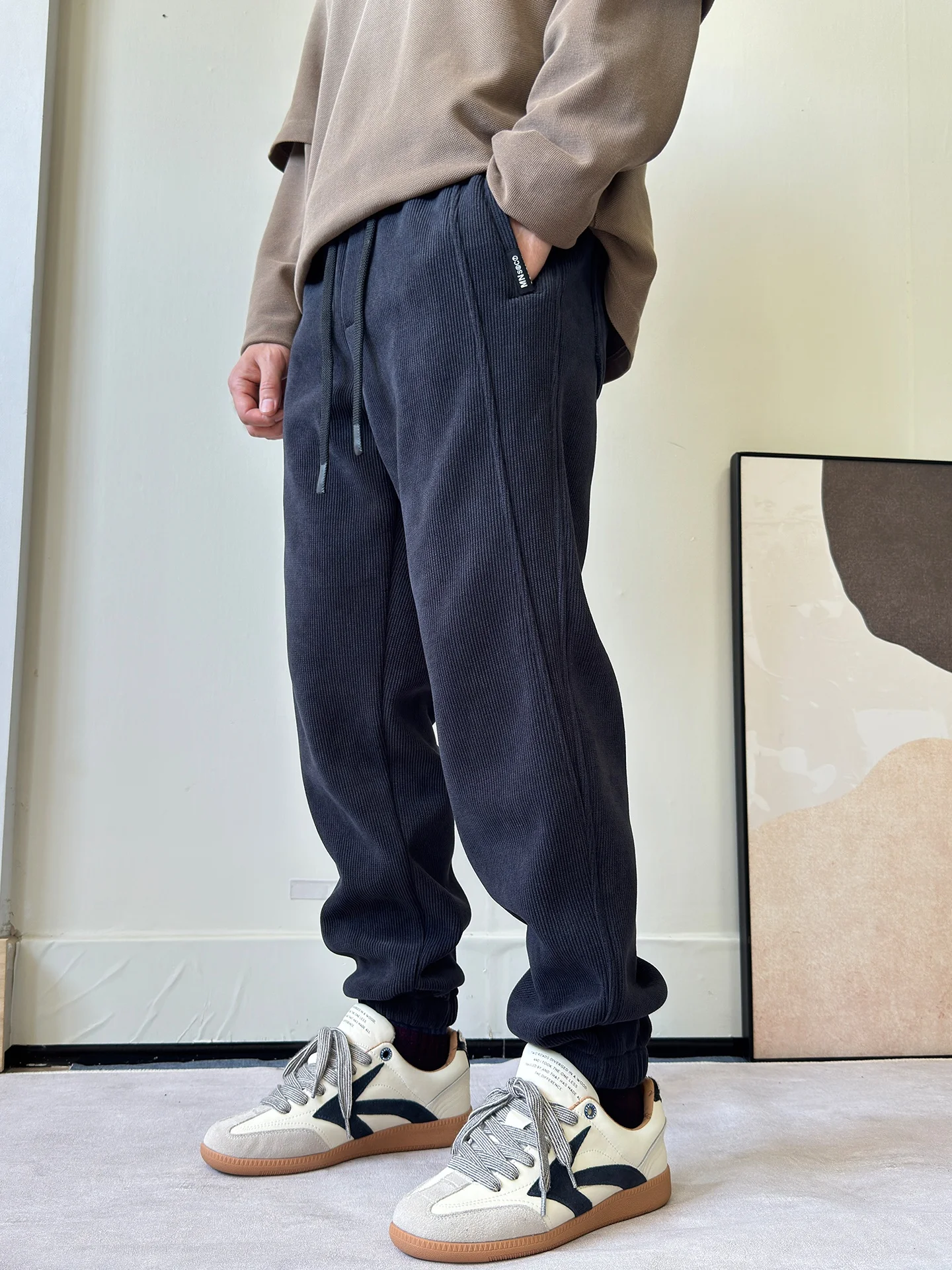 

American Sle Thiened Fce Lined Men's Pants 2025 New Sle Thiened Corduroy Casual Loose Sports Pants Cuffed Sweatpants