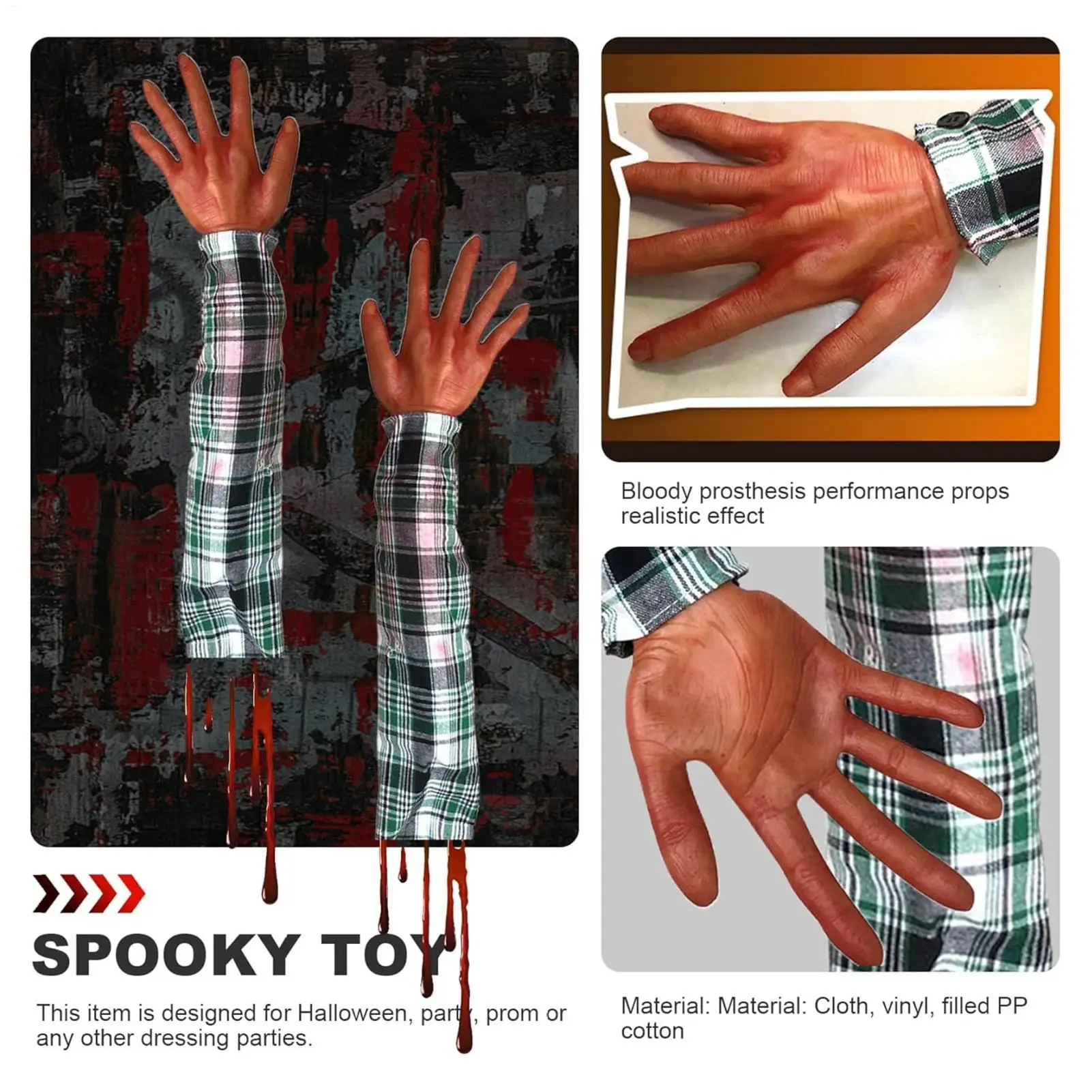 

Halloween Arm 22 Inch Bloody Human Arm With Plaid Cloth Sleeve Realistic Reusable Soft Halloween Props For Cosplay Haunted House