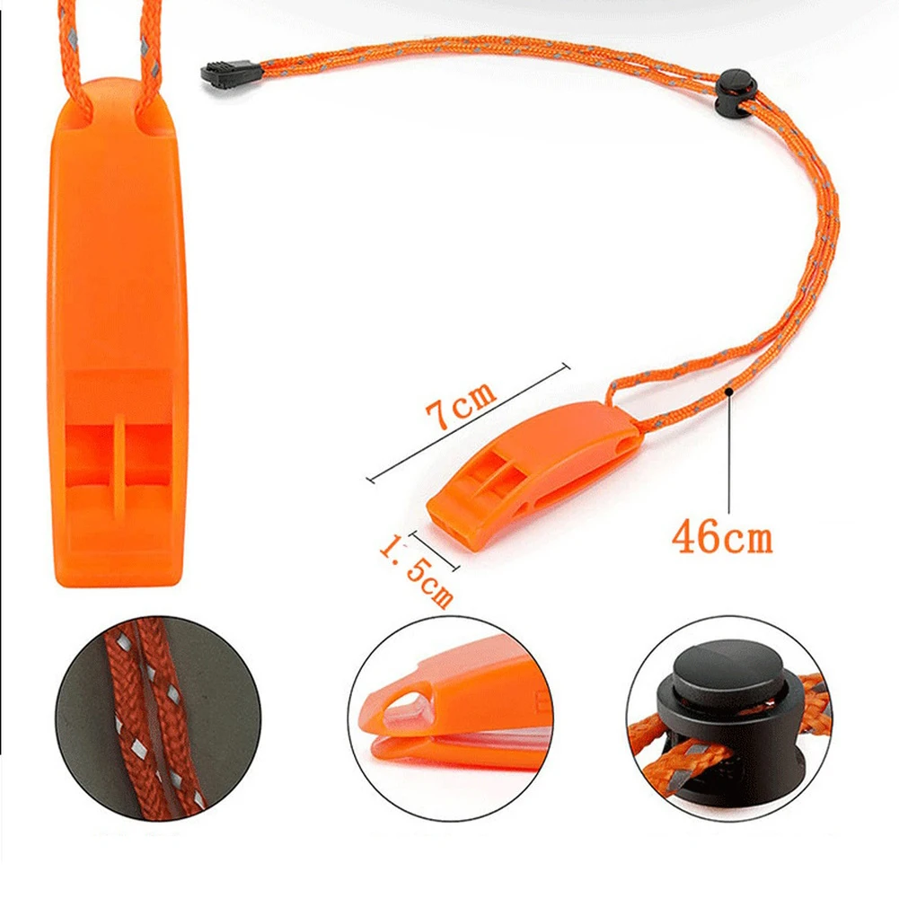 8pcs Hiking Whistle Plastic Emergency-survival Dual Frequency High-pitched Hanging Neck Whistle With Lanyard＆anti Loss Clip