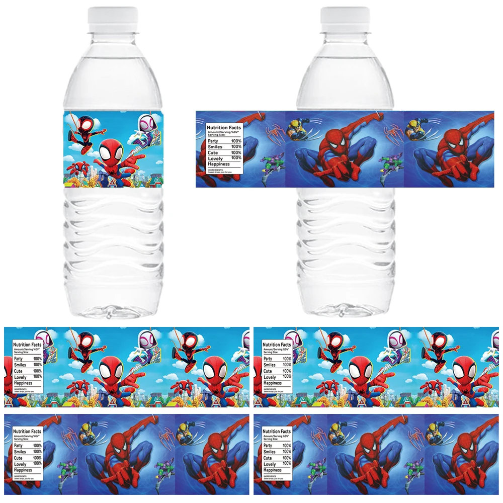 10PCS Avengers Superhero Water Bottle Label Birthday Decoration Spider Man Waterproof Sticker Baby Shower Children's Party Suppl