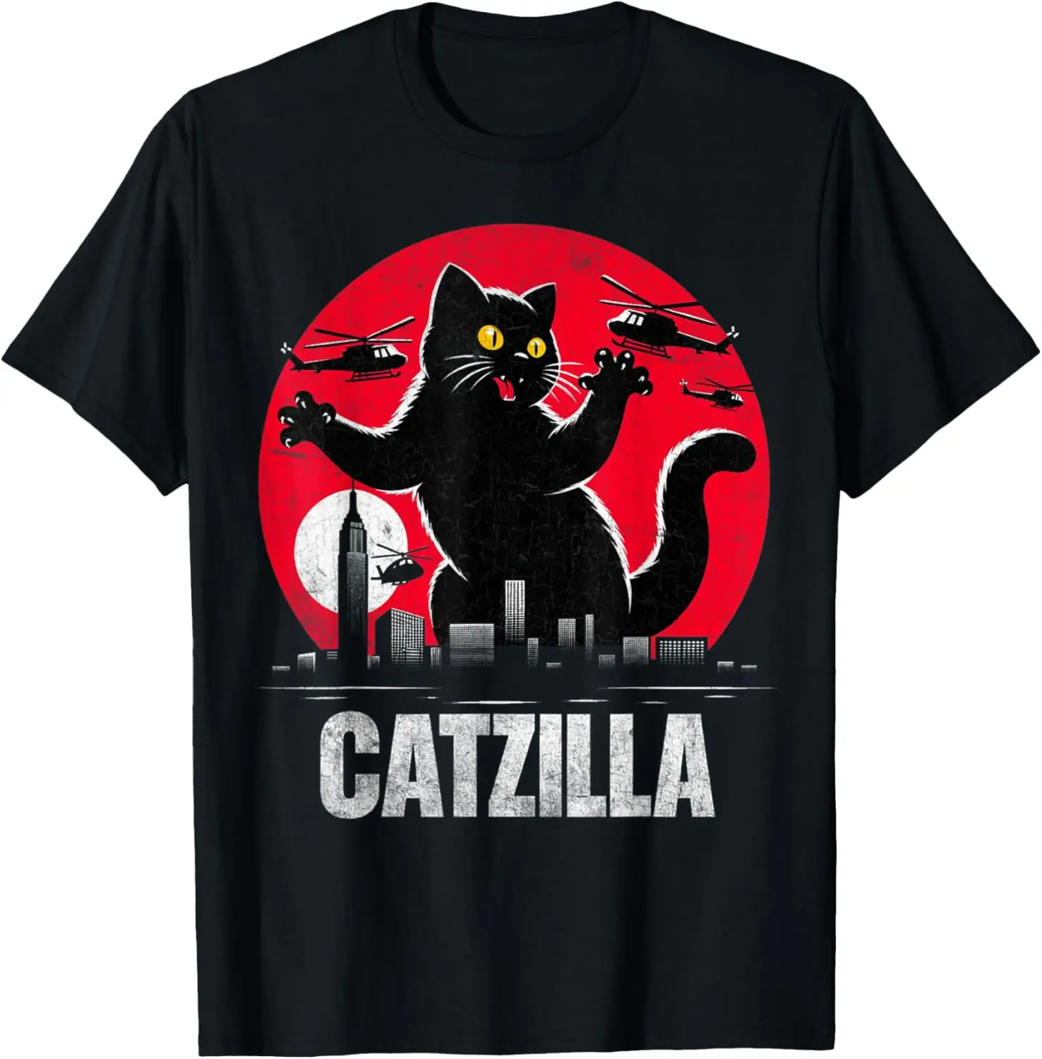 

Ретро Catzilla смешная кошка влюбленные графические подарки кошка мама папа футболка