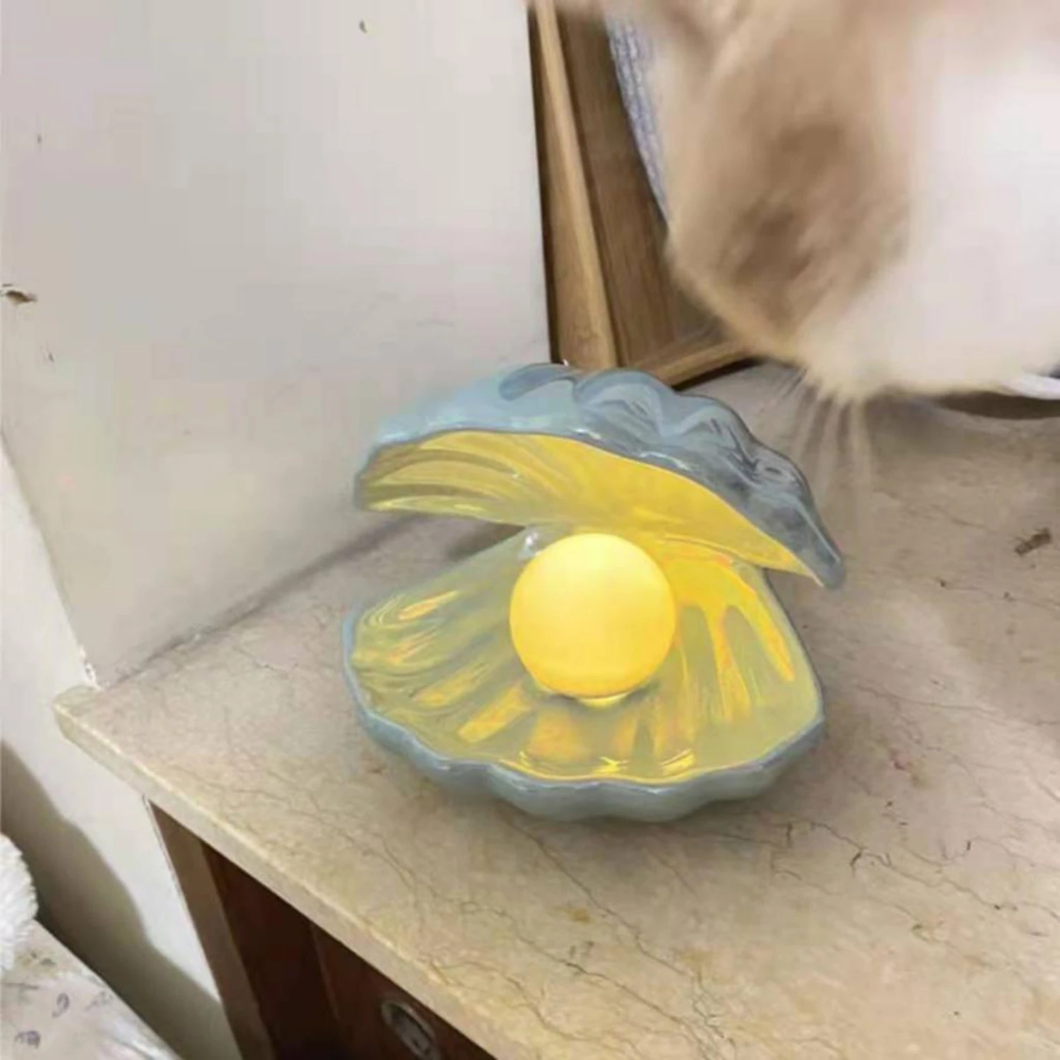 

New Unique, Amazing, and Portable Sea Themed Ceramic Night Light with Warm Yellow LED - Ideal for Living Room Decor! Perfect Des