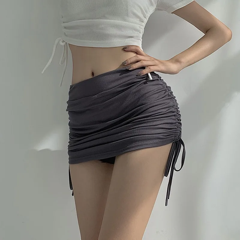 Drawstring Skirt Women\'s High Waist Slim Design Feel Wrapped Hip Skirt Short Skirt