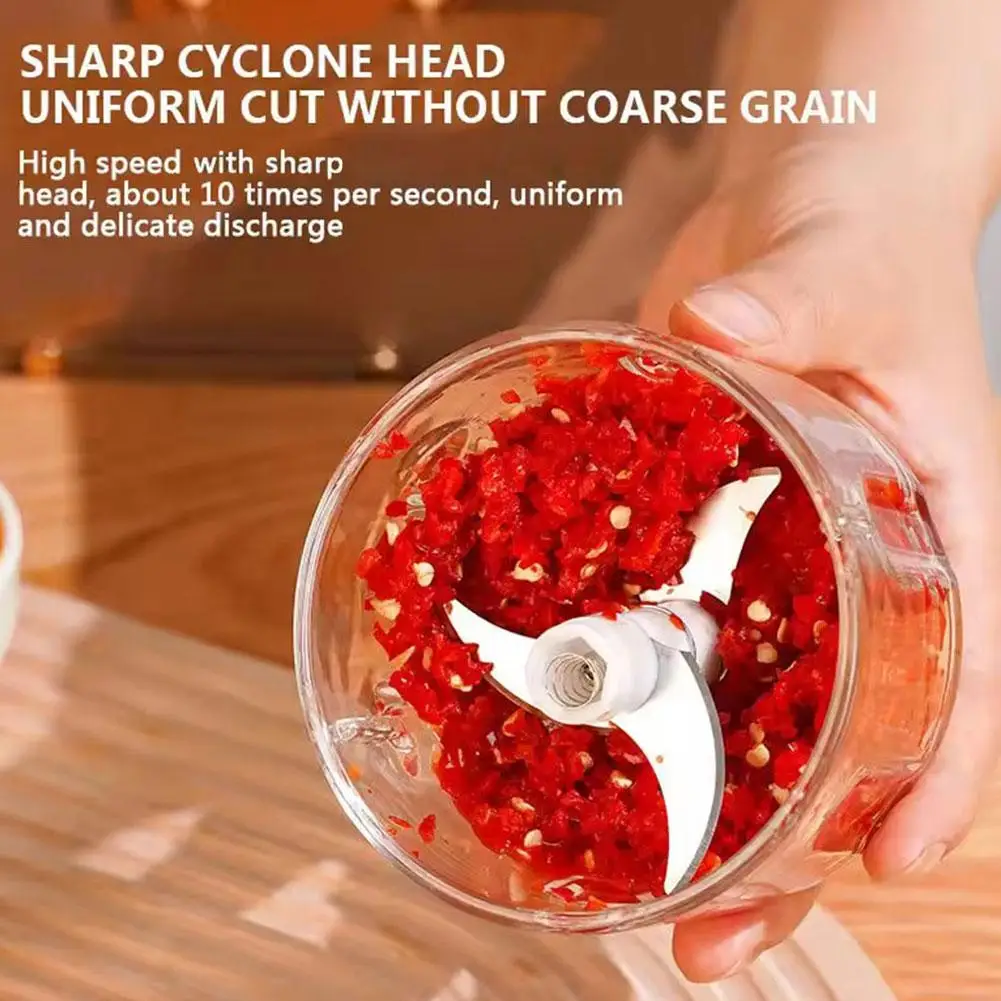 Mini Electric Garlic Chopper 260ml Capacity Sharp 3D Stainless Steel Cutter Operation Rechargeable Portable Small Onion Chili