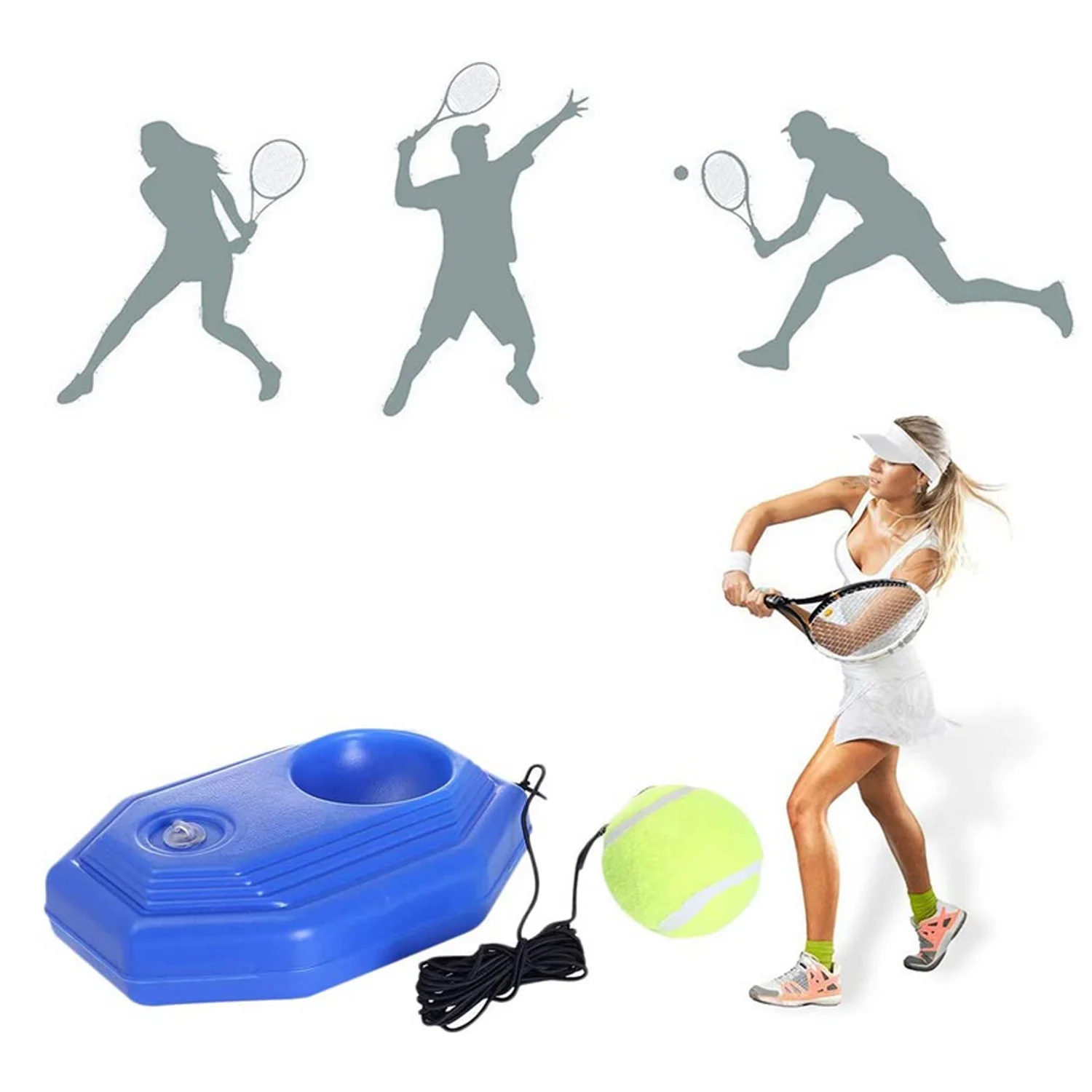 Tennis Trainer Singles Training Self-Study Practice Rebound Ball Tools Kit Baseboard with Rope Ball for Kids Adult Beginner