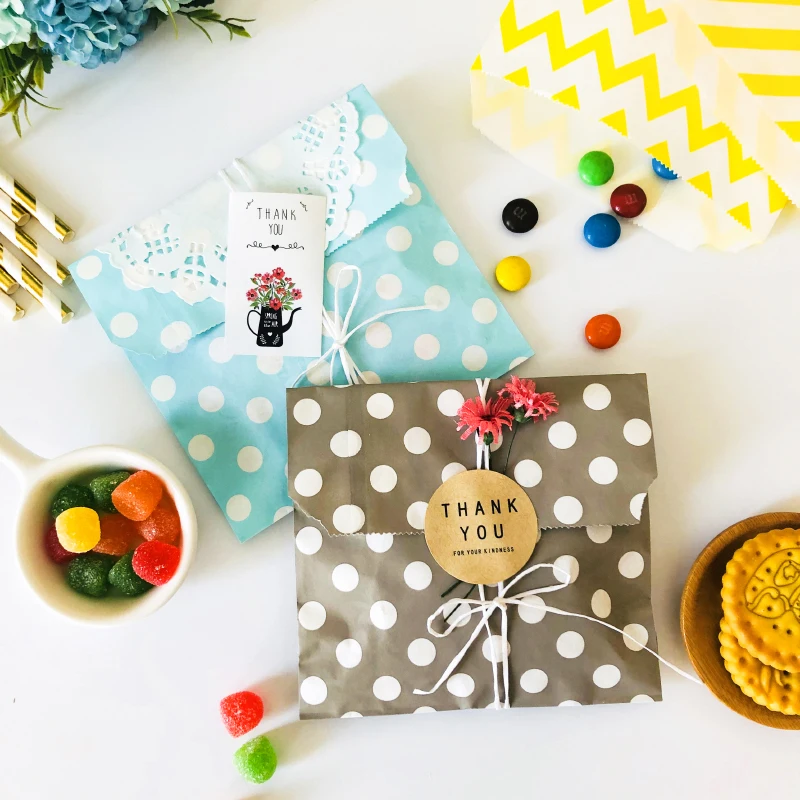25 Stück 13x18cm Bunte Kraftpapiertüten Süßigkeiten-Kekstüten mit Streifen und Punkten Geschenkbeutel für Hochzeit Geburtstag Party Gastgeschenk Verpackungstasche – Detail 7