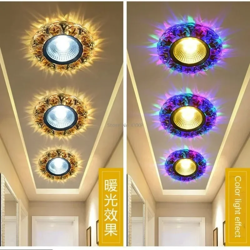 Crystal Spotlight Led Living Room Ceiling Lamp Embedded Bull's Eye Lamp Hole Lamp Color Aisle Small Three-color Downlight