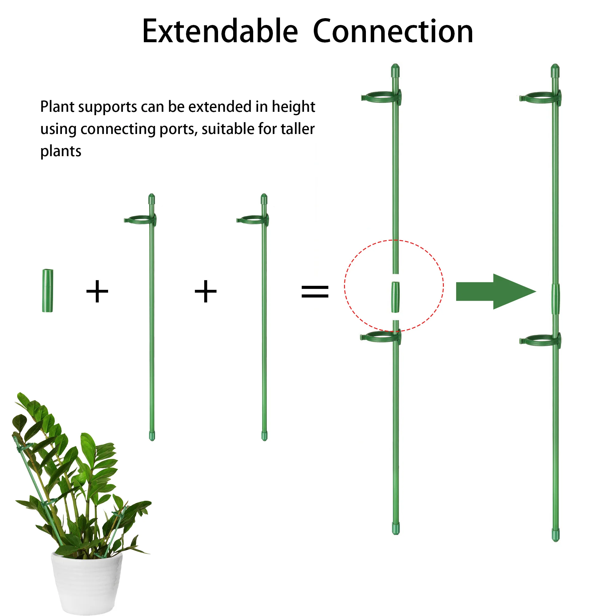 12/20Pcs Plant Stakes,18 Inch, Green Plant Sticks Support,  Adjustable Garden Single Stem Support Stake