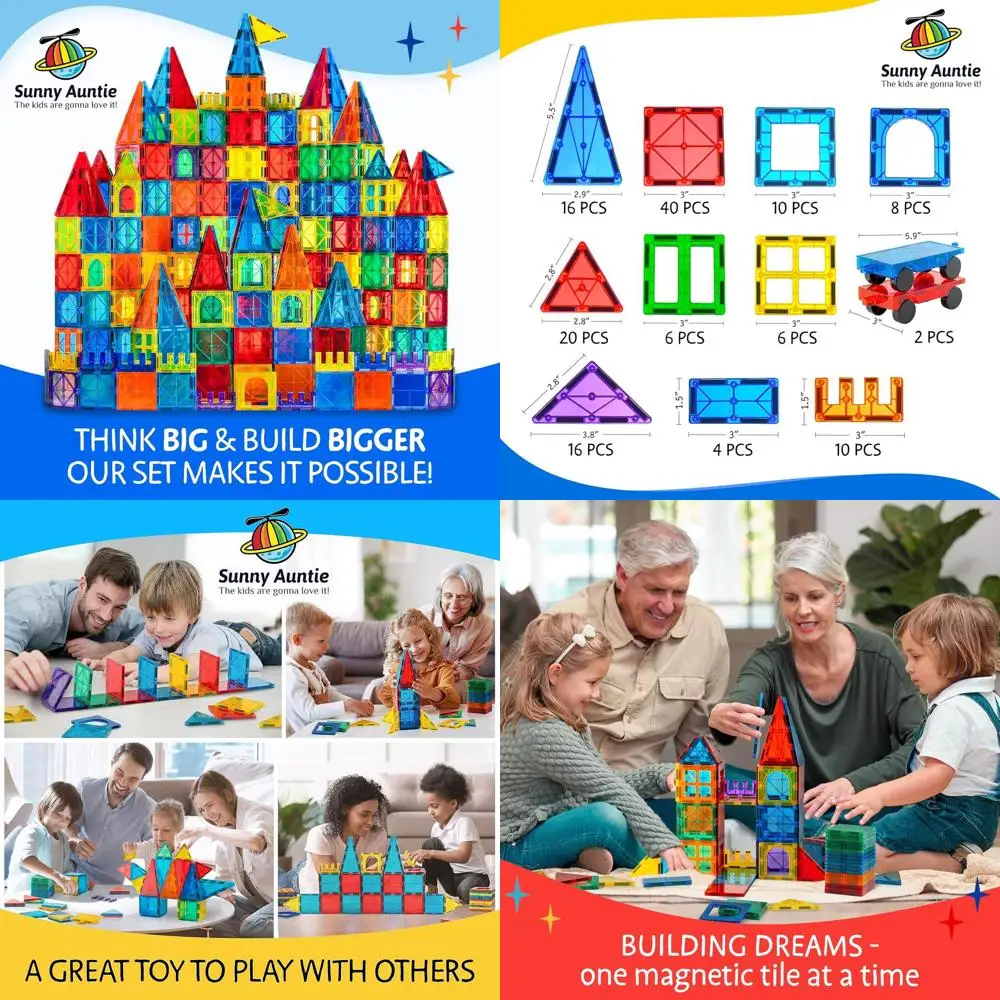 مجموعة مكعبات بناء مغناطيسية مقاس XL مكونة من 138 قطعة، مثالية للأطفال من سن 3 إلى 8 سنوات، تتضمن حقيبة حمل