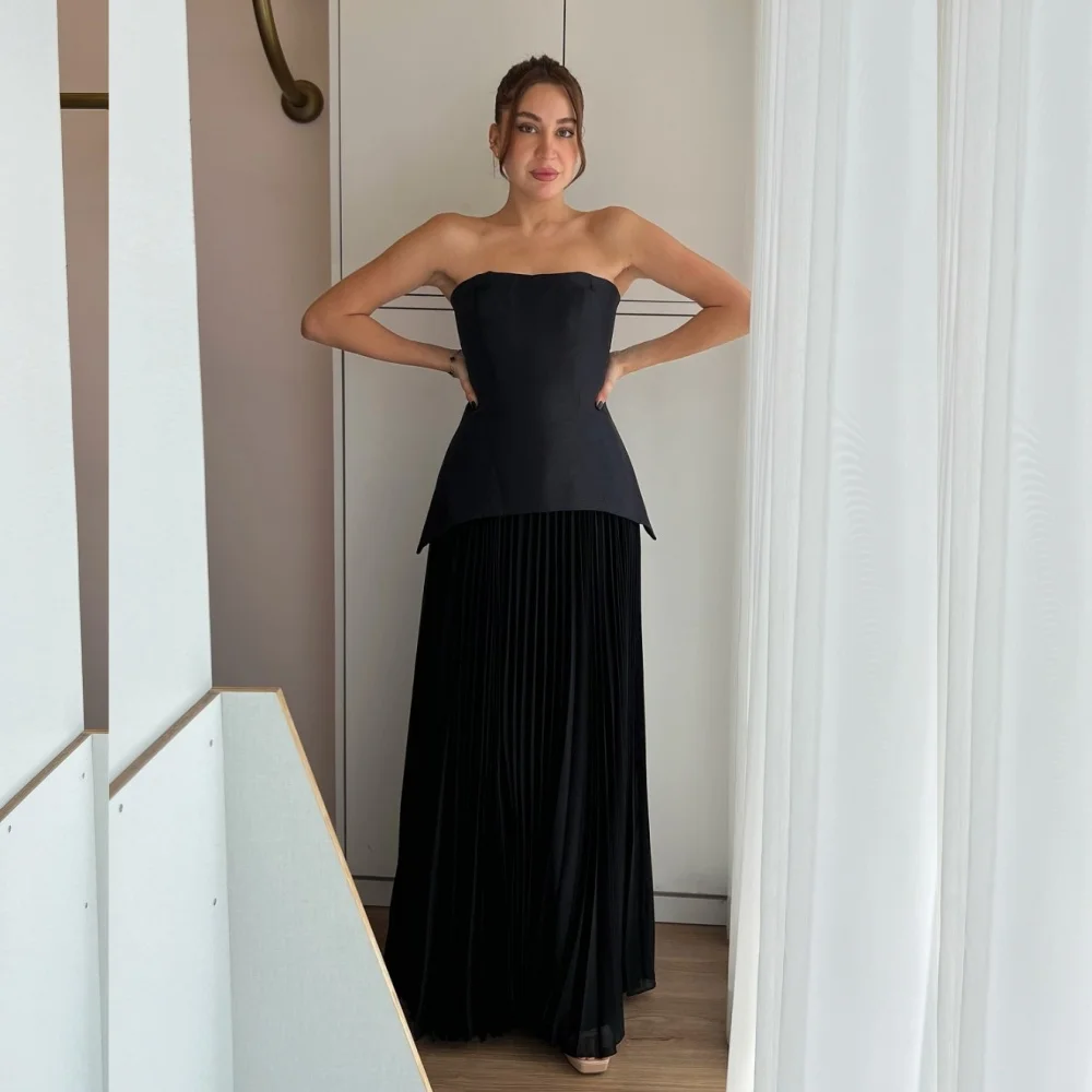 Customized Simple Chiffon Pleat A-line Strapless Midi Dresses Bespoke Occasion Dresses Classic Exquisite Modern Style Pastrol Un
