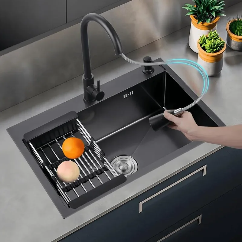 for Kitchen Large Single Bowl Nano Stainless Steel Sink Thickened Undermount Vegetable Basin Dishwasher Compatible