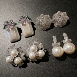 2024 Women Rich Flower Lavender Zircon Pearl Gemstone Earrings