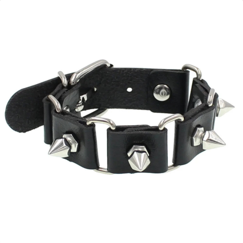 Donna uomo Punk Square bracciale personalità PU Leather due file Spikes Square Stud bracciali Bangle Jewelry Gift