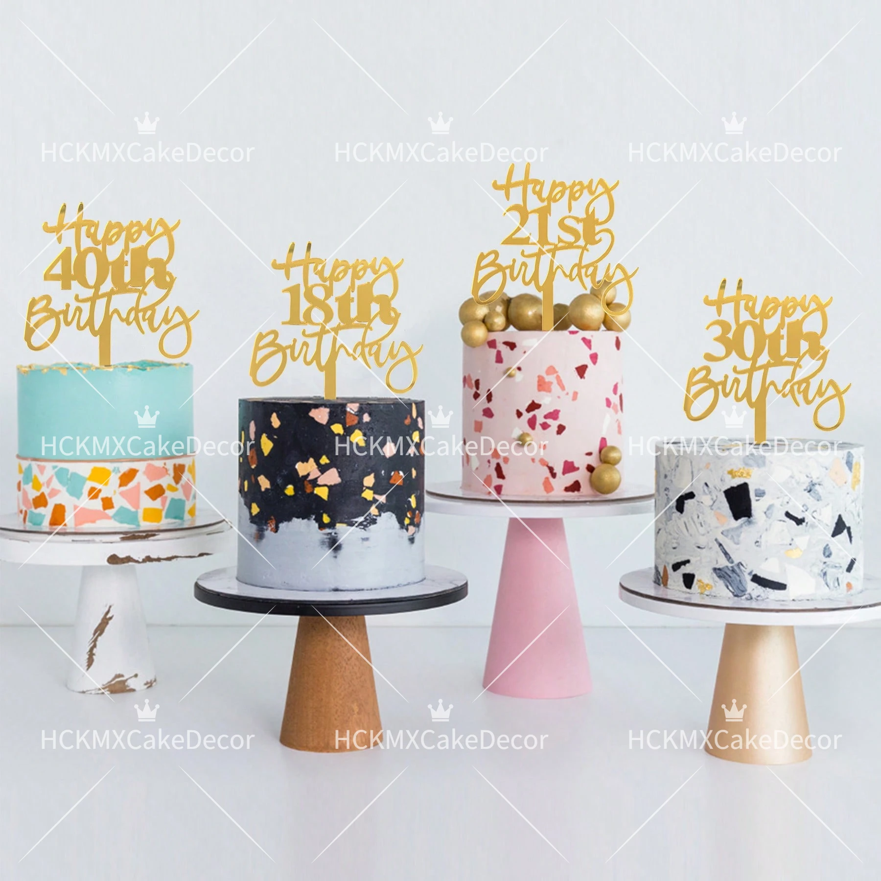 3pcs Gold Happy 18th 21st 30th 40th 50th 60th 70th Birthday Cake Topper Set Acrylic Age Cake Decoration for Party Supplies image 4