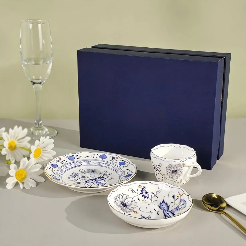 Light Luxury High-Quality Bone China Cup Plate Plate Three-Piece Tableware Set Household Housewarming Gift