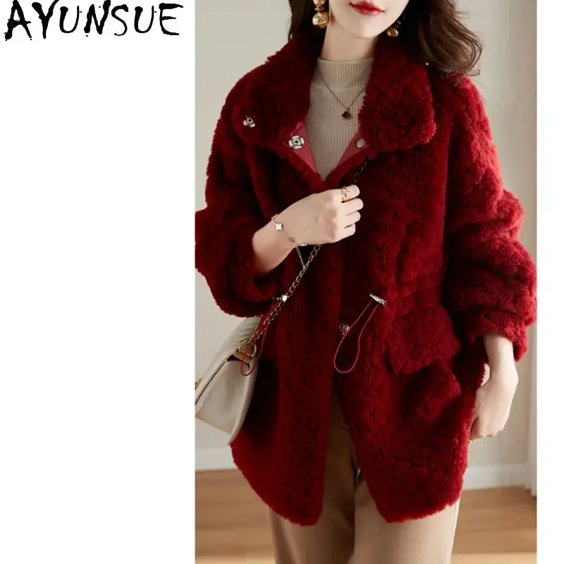 

Casual Sheep Shearing Coat Women Winter Jacket High Quality 100% Wool Coats For Women 2024 Fashion Loose Wool Jackets Jaquetas