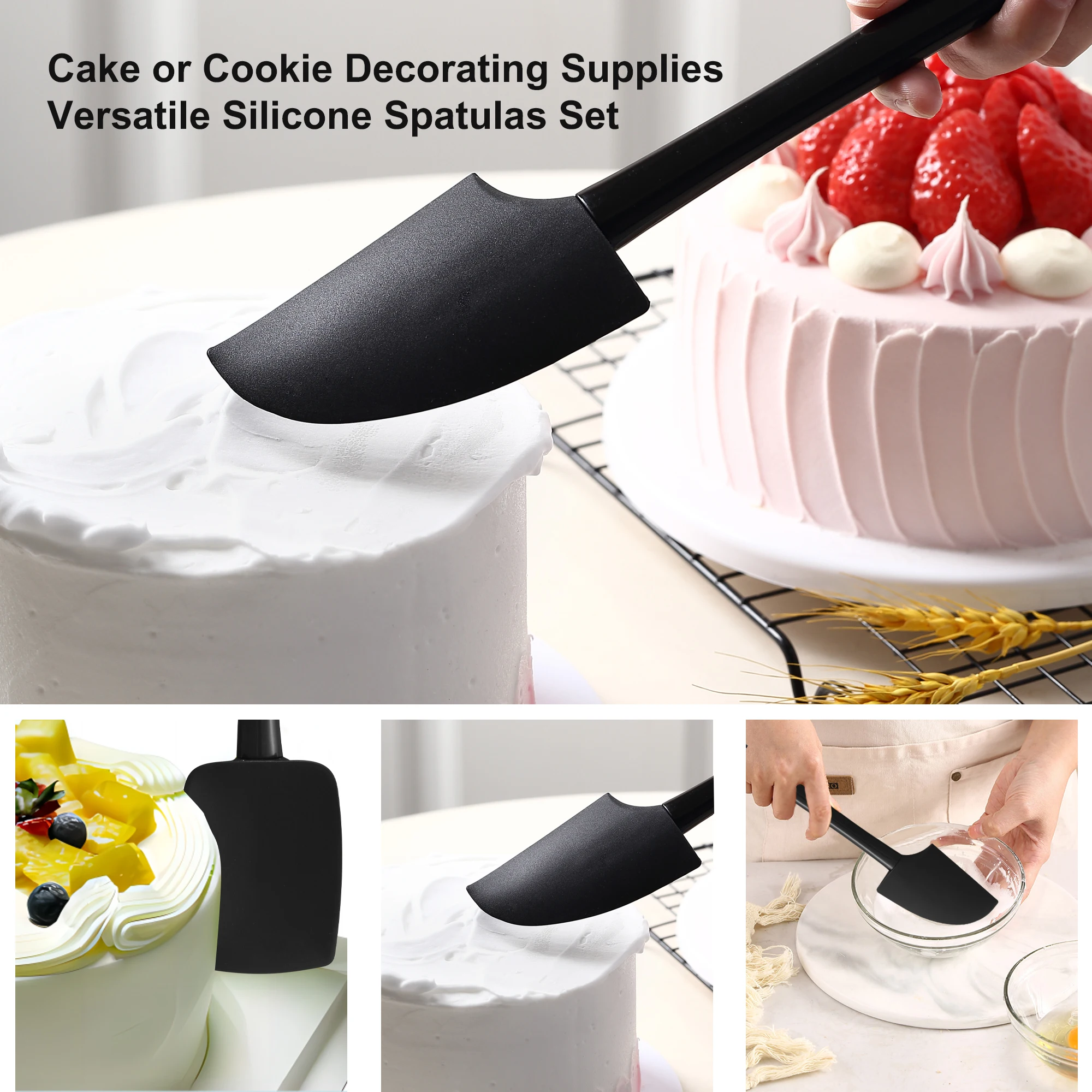 Kitchen silicone spatula set high temperature resistant silicone spatula with anti slip handle cooking mixing baking and stirrin