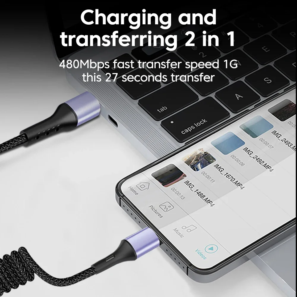 Elbow Spring Data Cable Retractable 66W Fast Charging USB Type C Cable for iphone 15 16 Samsung Huawei Xiaomi Car USB C Cables image 6